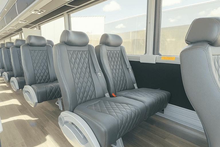 interior of Elgin Minibus Company charter bus